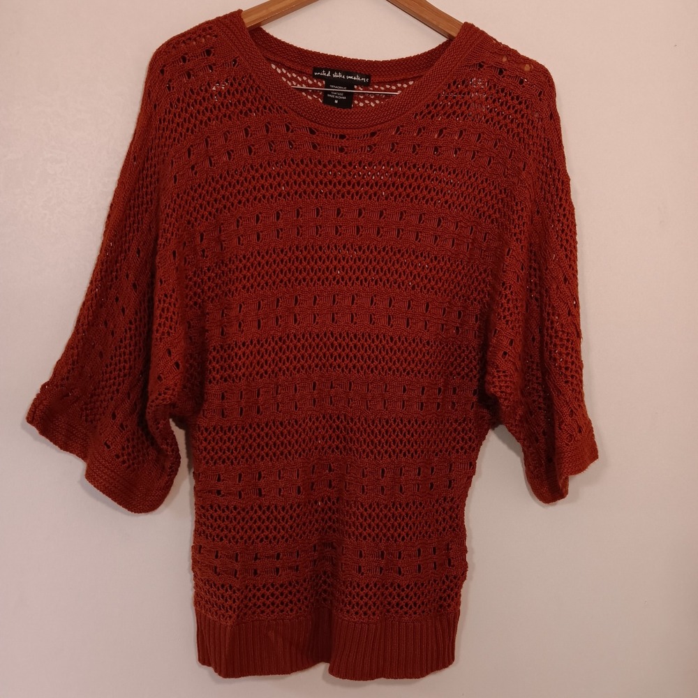 United States Sweater Rust Open Knit Dolman Sleeve Pullover Sweater‎ - Size M